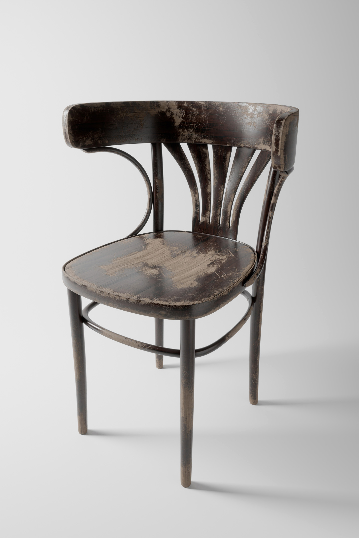 3D render: a worn bentwood chair