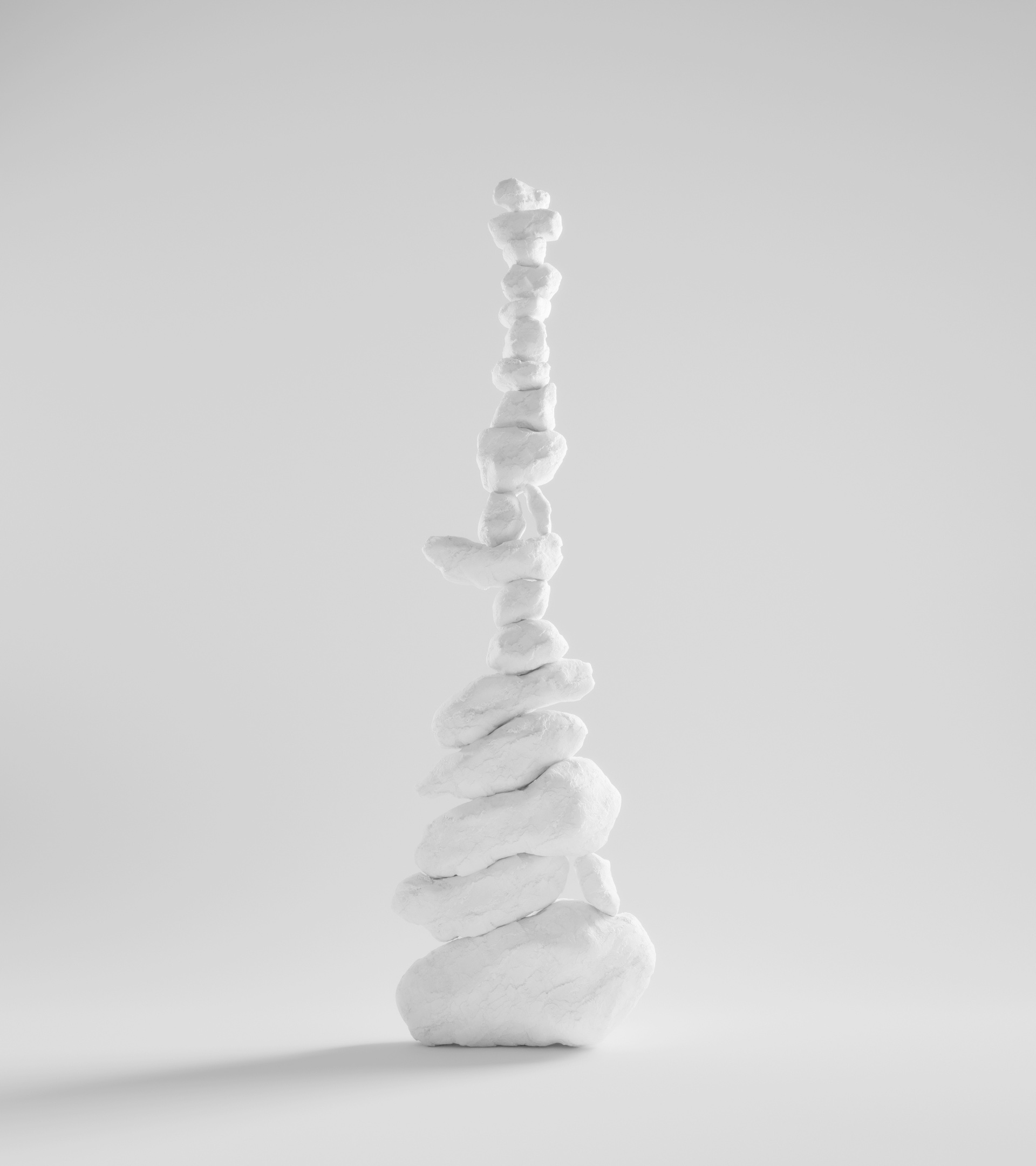 3D render: a tower of stacked white stones